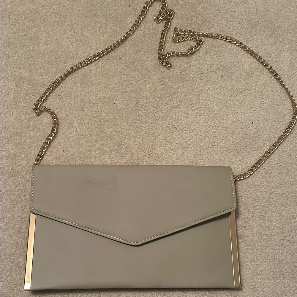 Madison West Elegant Beige Chain Strap Clutch